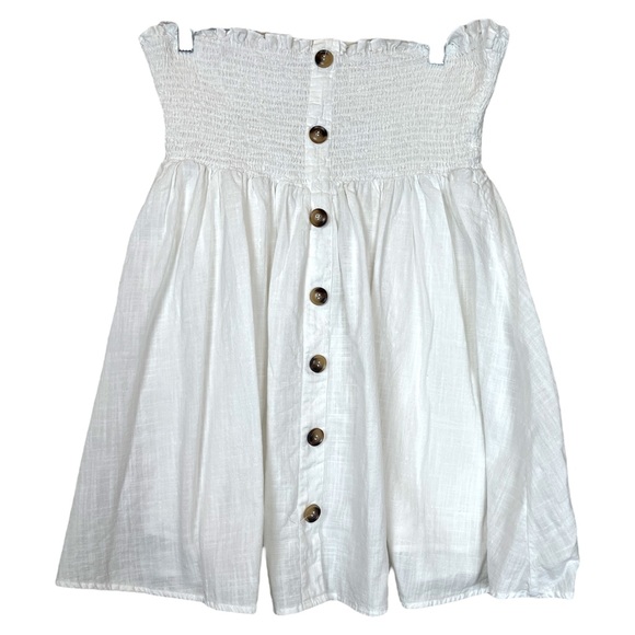 Shein Button Front Smocked Shirred Strapless White Mini Dress Swim Cover Up XL - Picture 2 of 5